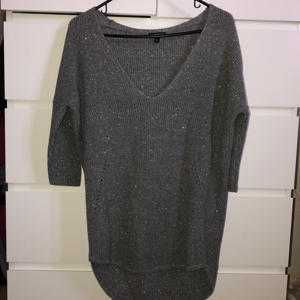 Express grey metallic knit tunic sweater